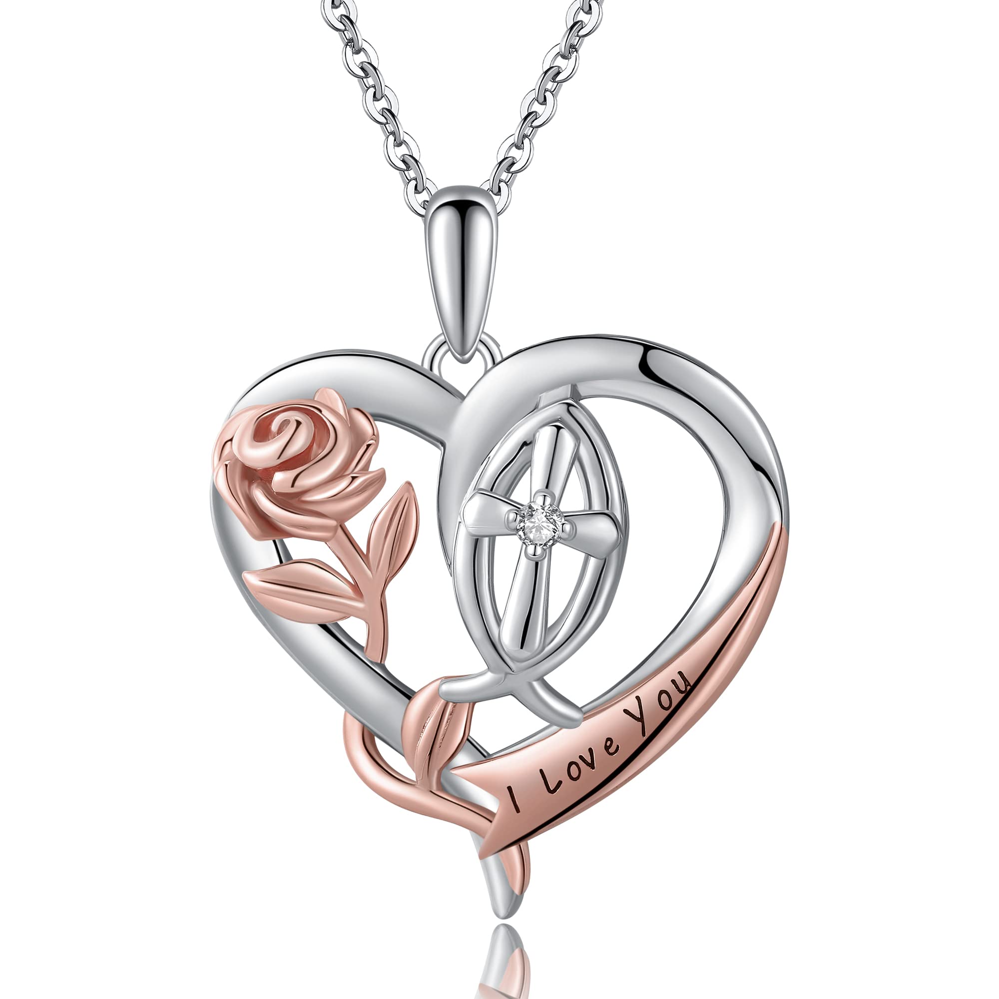LINGBG JEWELRYHeart Cross Necklaces S925 Sterling Silver Infinity Faith Pendant Necklace For Women Religious Baptism Cross Crucifix Jewelry Gift