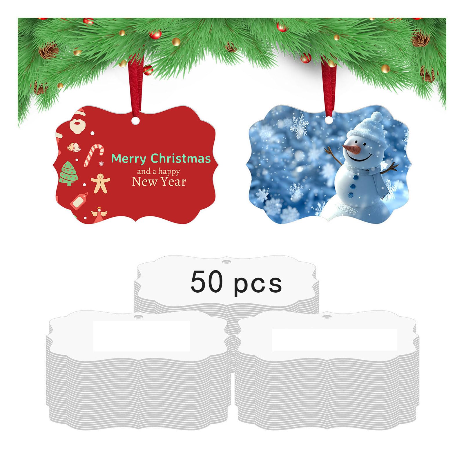 50 pcs Metal Christmas Ornaments,DIY Handmade Crafts Double Sided Sublimation Ornaments,3.9″ × 2.7″ Sublimation Christma Ornament Blanks for Christmas