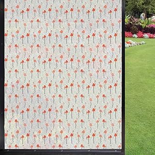 Flamingo Window Film Window Film 3D,Exotic Birds on Tropical Motifs Jungle Paradise Hipster Love Romance Window Film Privacy Tint for Bathroom Office Living Room,Dust Salmon Coral 24