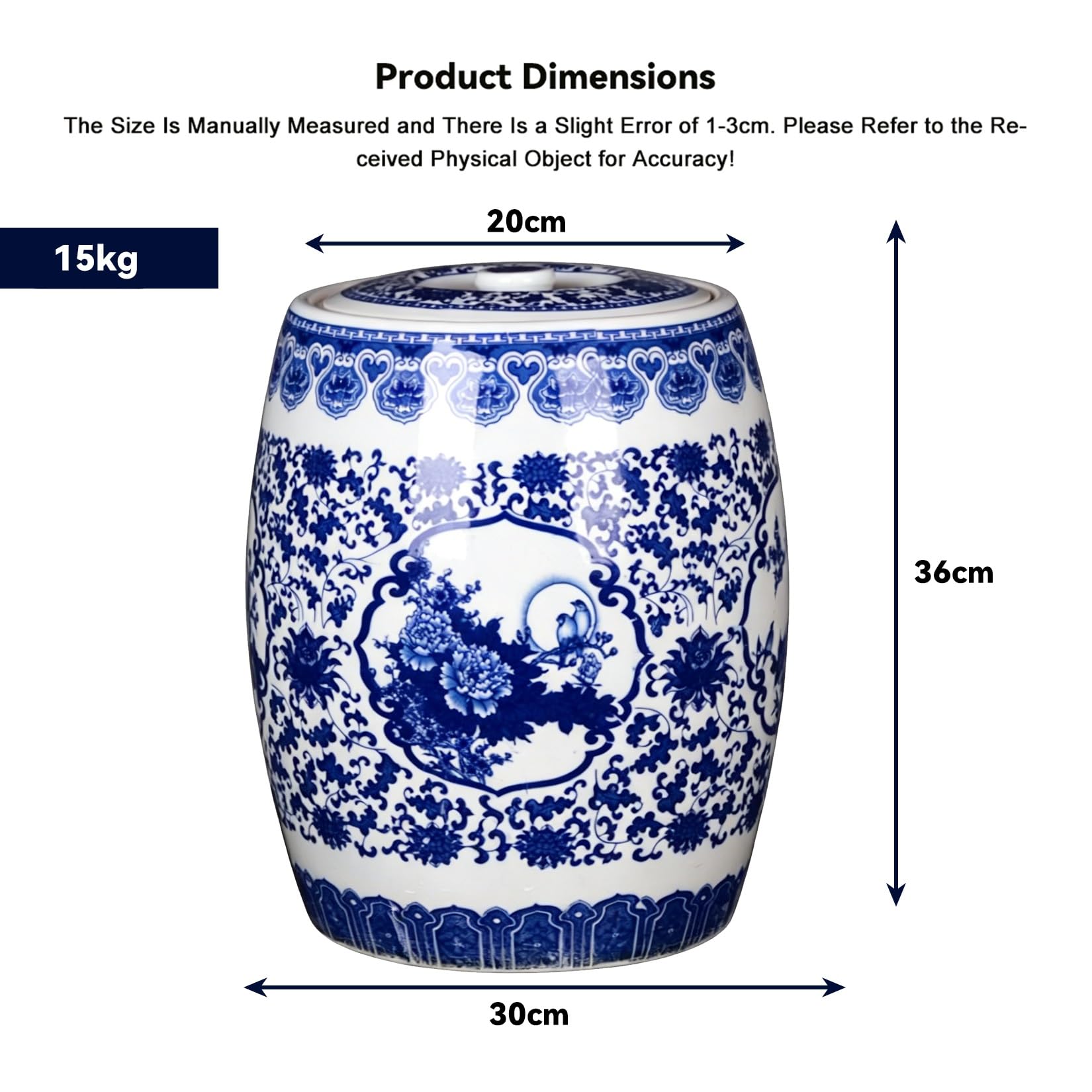 Porcelana Azul Y Blanca Tarro De Arroz De Cerámica Cubo De Arroz Hermético Con Tapa Dispensador De Granos De Arcilla De Caolín Regalo De Inauguración(D,15kg)