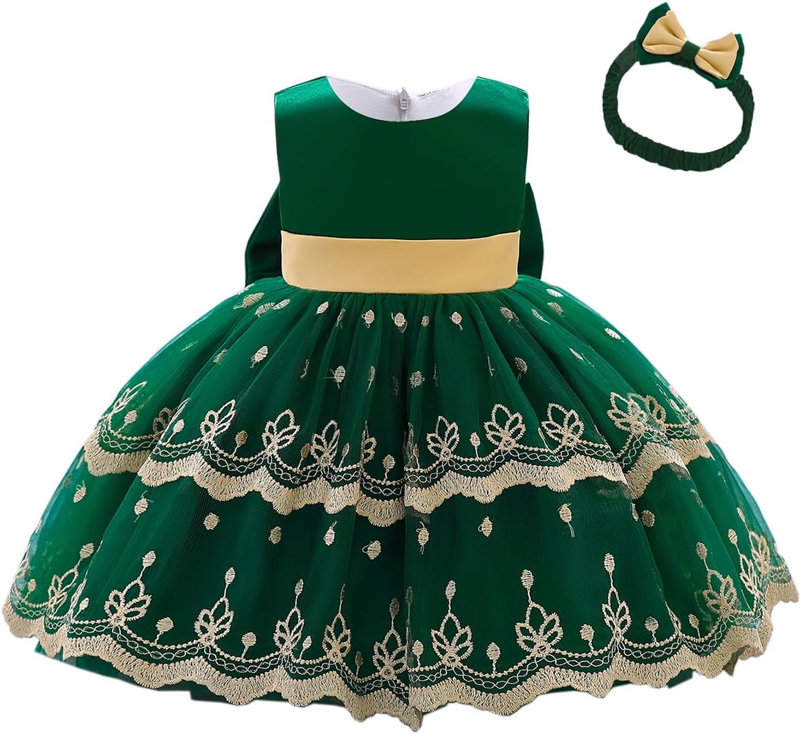 Dressy Daisy Baby Toddler Girls' Special Occasion Dresses Wedding Flower Girl Christmas Party Fancy Ball Gown with Headband