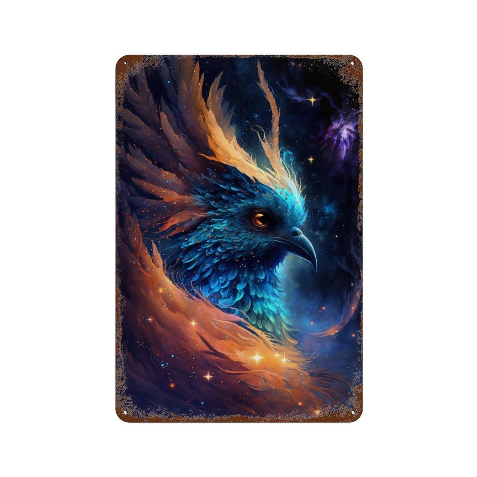 Rust Effect Galactic Phoenix Art Print -4 Rusty Metal Tin Sign 11.8"x7.9", Decorative Metal Wall Art for Farmhouse, Kitchen And Entryway Decor