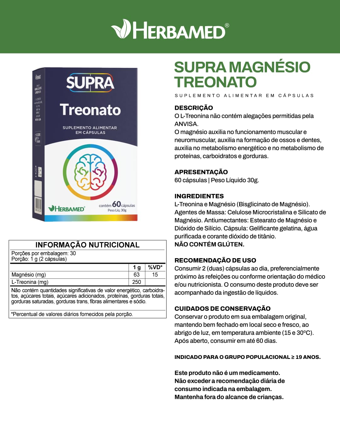 Supra Magnésio Treonato - 60 Cápsulas - Herbamed | Amazon.com.br