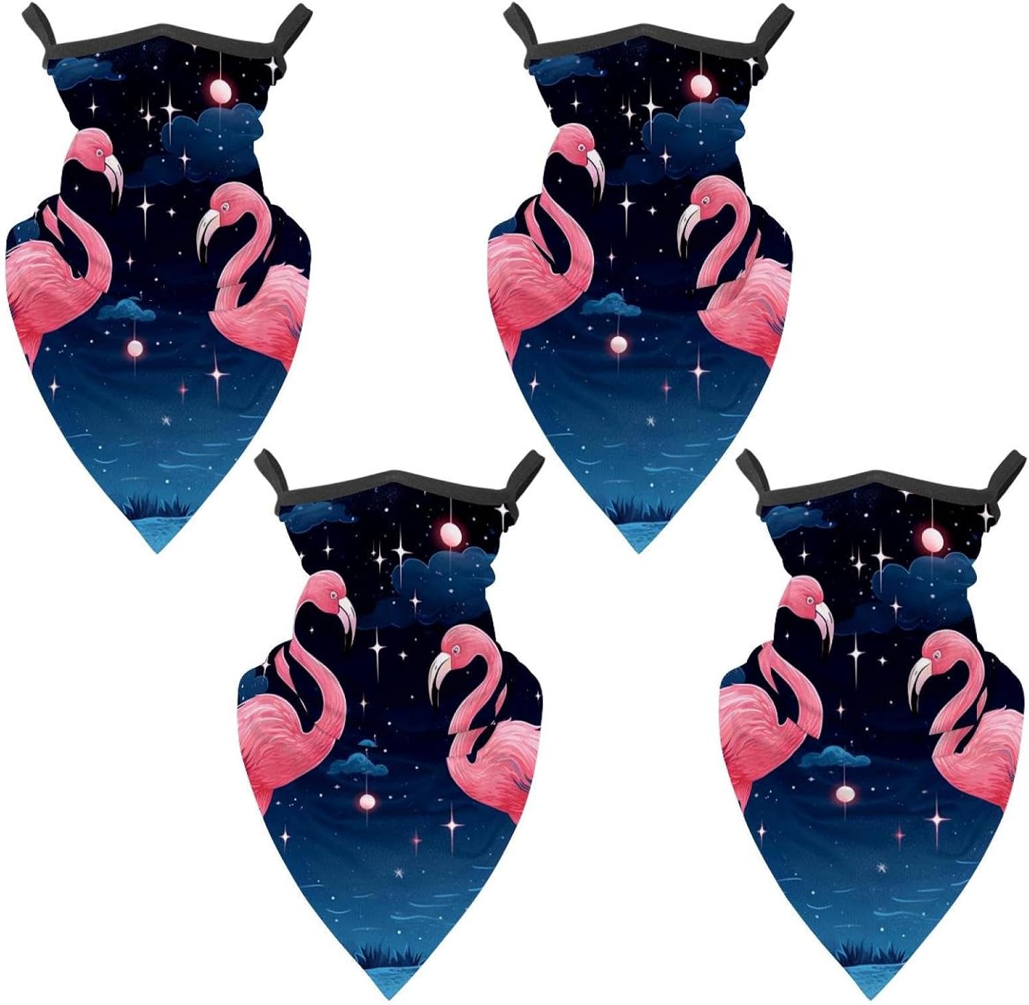 4 Pack Starry Flamingos Neck Gaiter Face Cover Scarf, Breathable Sun & Wind-proof for Skiing Fishing Hiking Cycling