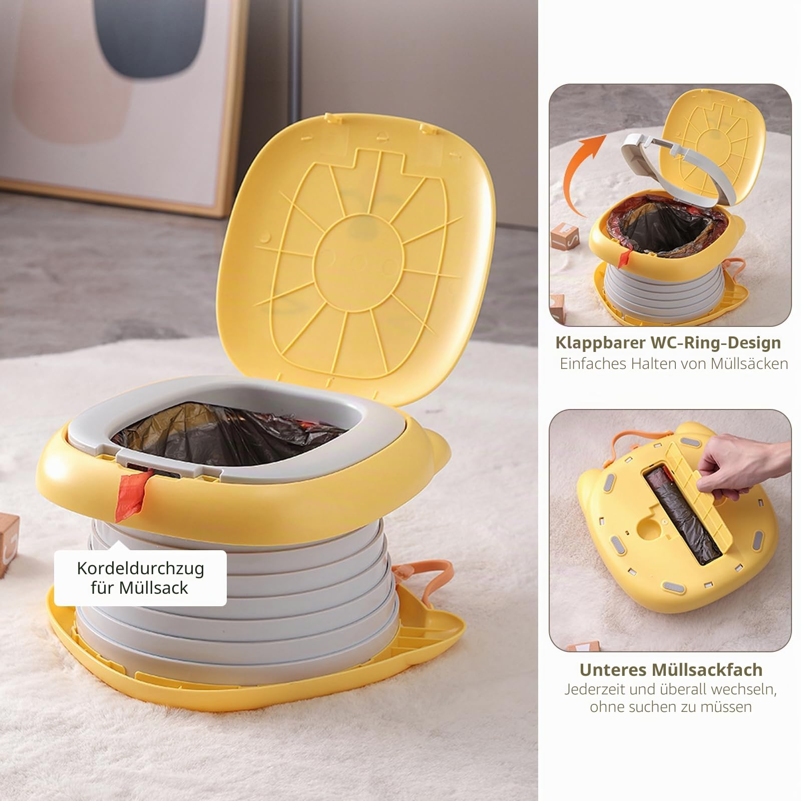 Faltbarer Toilettensitz Kinder,Töpfchen Falttoilette Kinder,Tragbares Reise-Klapptöpfchen,Toilettensitz für Kinder,Reisetoilette Kinder,Travel Töpfchen,Kindertoilette für Mobile Toilette (Orange)