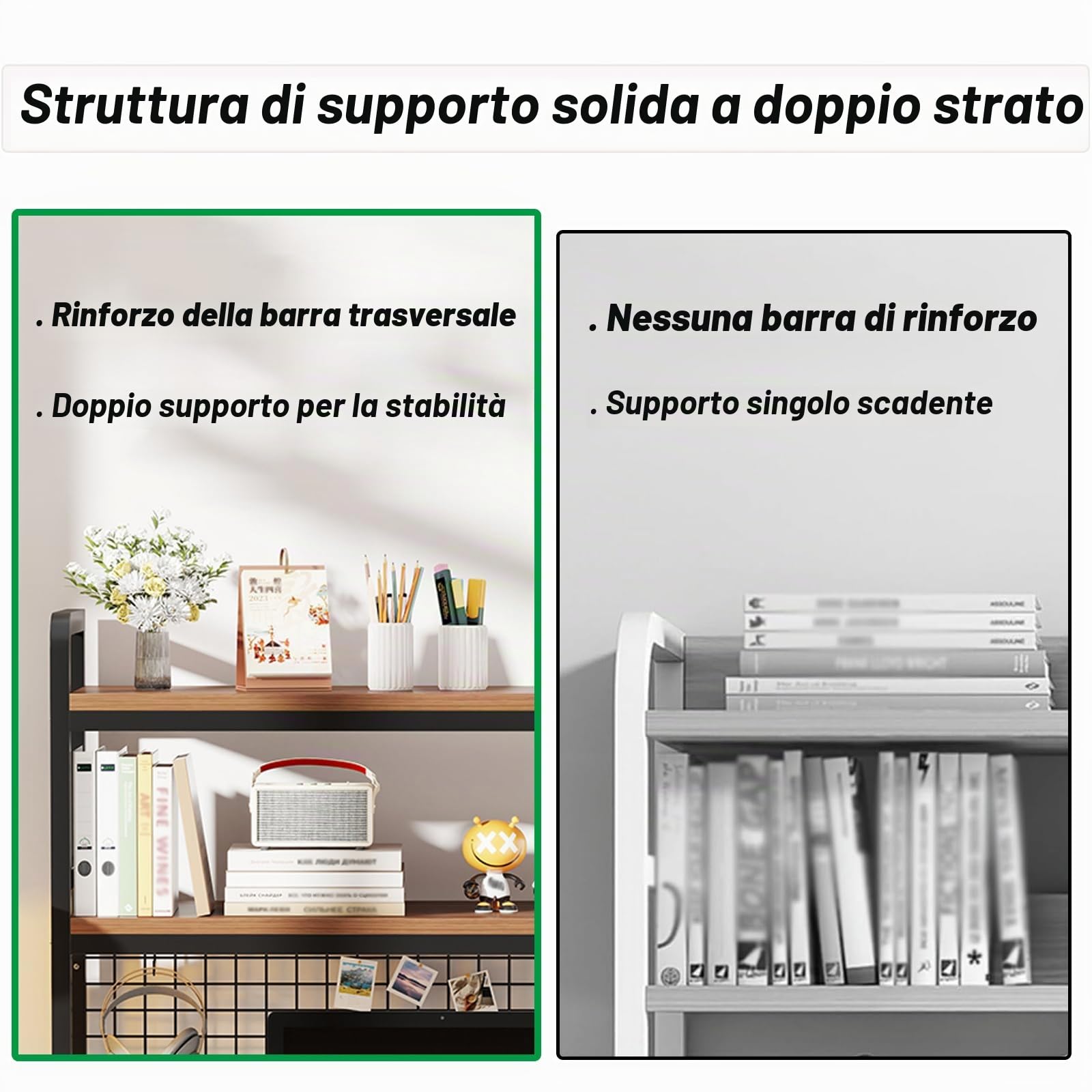 Libreria da scrivania a 3 ripiani, libreria multiuso in metallo da appoggio, scaffale da scrivania, scaffale per organizzare gli oggetti da ufficio, mensole da scrivania (A, 115cm)