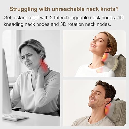 Miniatura 3 de Rainwolf Shiatsu - Cojín de masaje de cuello y espalda con calor, masajeador de espalda completa 4D para aliviar el dolor muscular, intensidad y