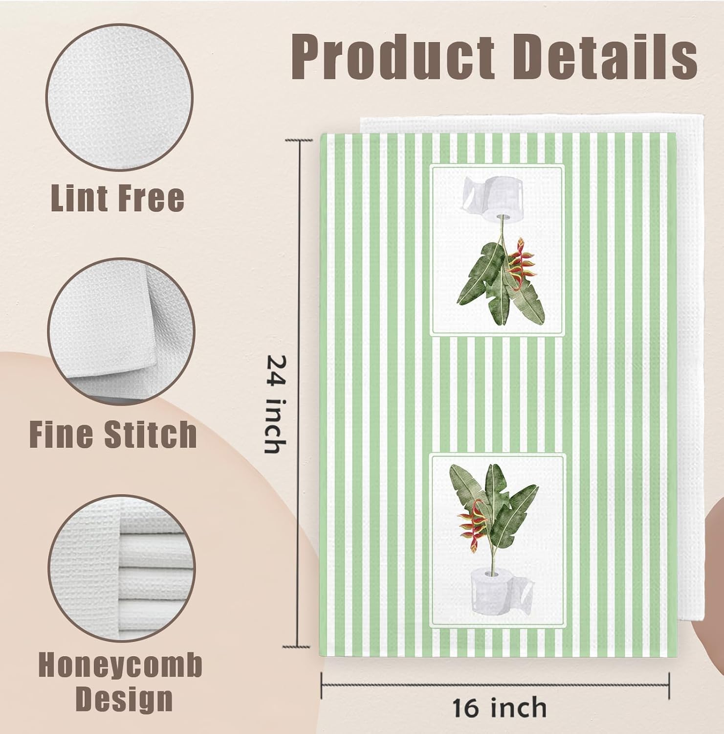 Green Plant Botanical Bathroom Hand Towels Set of 2, Gifts for Plant Lovers, Tropical Aloe Heliconia Hand Towels for Bath Room Washroom Toilet, Bathroom Plants Decor, 16x24 Inch - Image 7