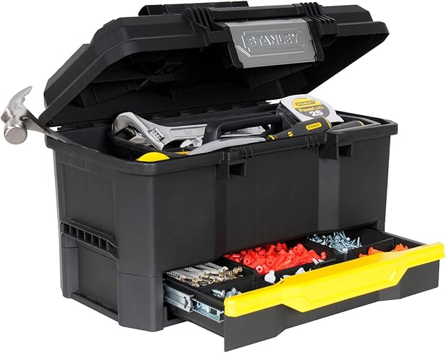 STANLEY Deep Toolbox Storage, 1 Touch Latch, Portable Tote Tray with Drawer, 19 Inch, 1-70-316