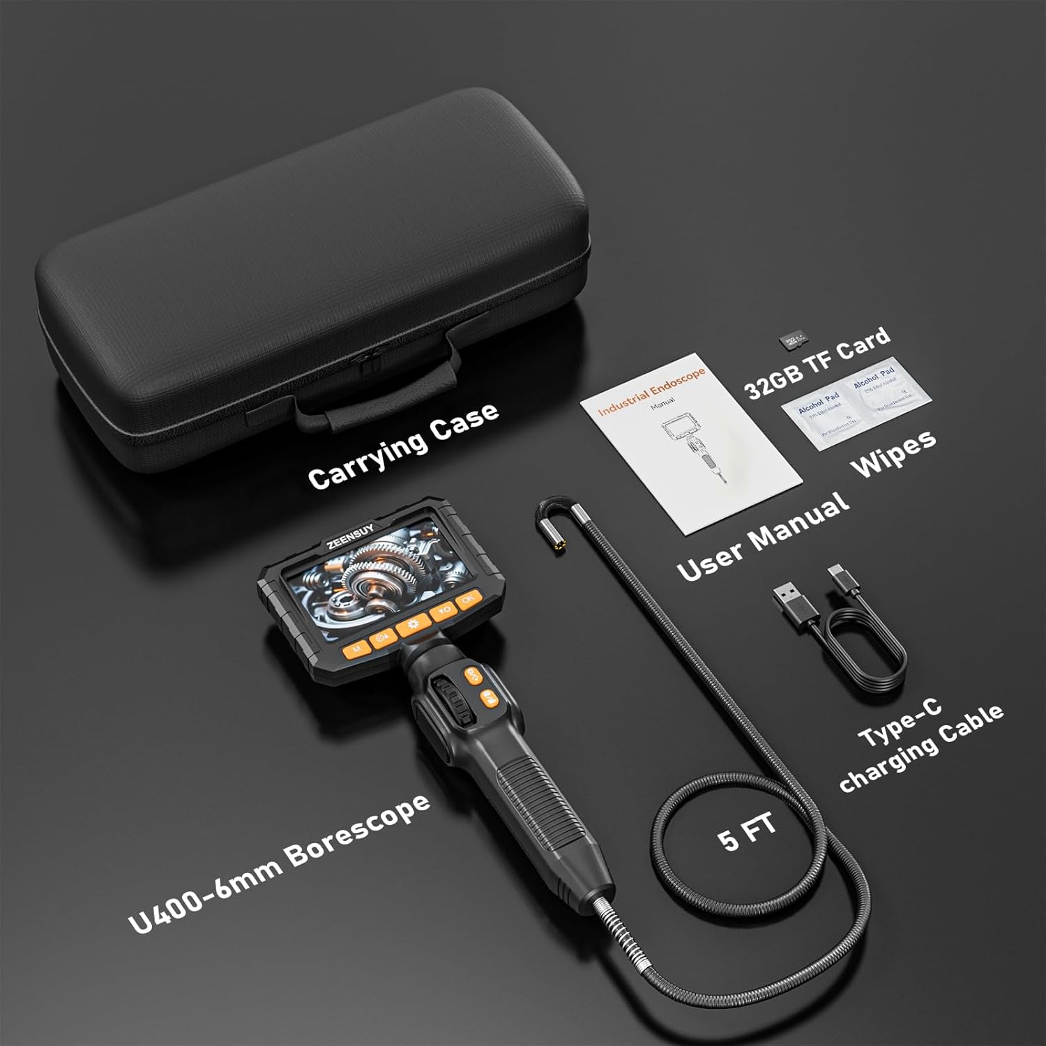 Two-Way Articulating Borescope Camera with Light, Industrial Endoscope Inspection Camera with Light, 0.24in Articulated Probe, 5FT Flexible Snake Scope for Wall Automotive Engine Plumbing HVAC Inspect - Image 8