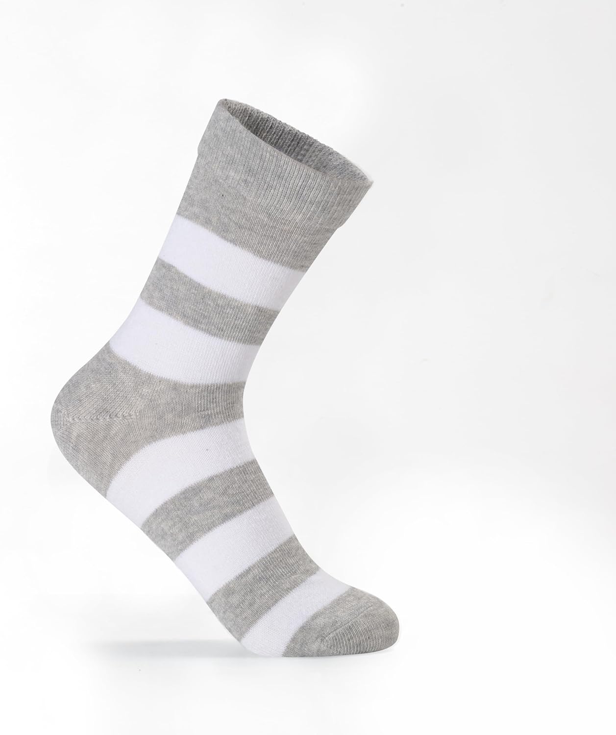 Striped Crew Socks, Cotton, 3 Pairs, Black/Gray/White - Image 8