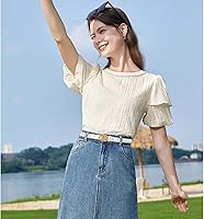 Vista 429 de Cinturón de cuero clásico con hebilla de metal para mujer con vestido de jeans Aah-negro-clásico