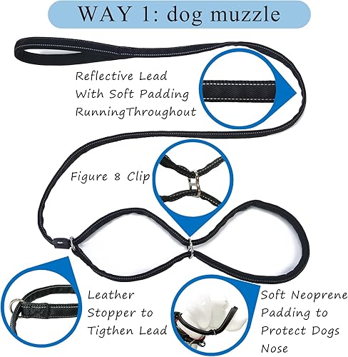 Miniatura 2 de Multifuncional Figura 8 Cabeza acolchada Cabestro Caminar Entrenamiento Reflectante Slip Lead Perro Bozal Correa (Rosa Claro)