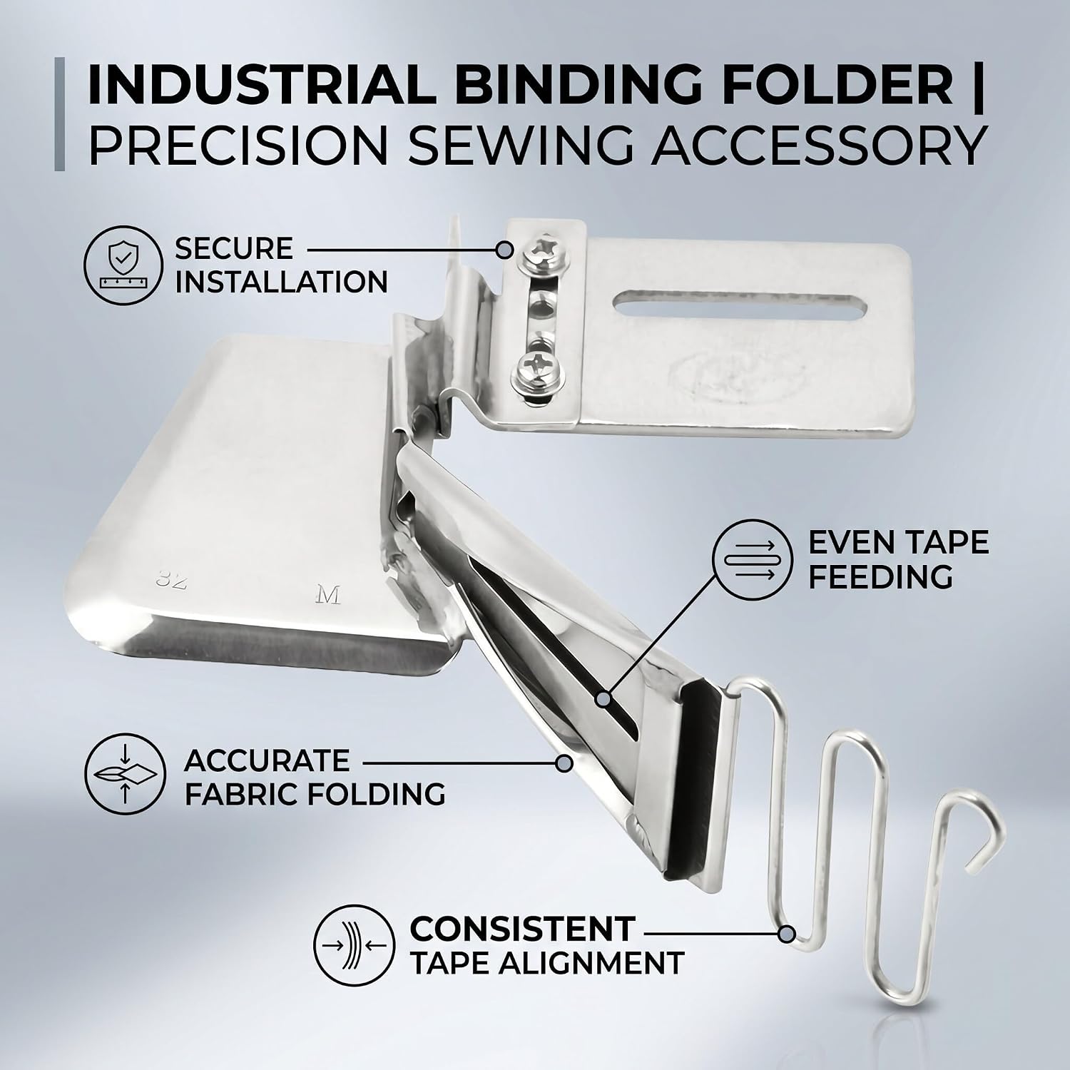Sewing Machine, Adjustable Double Fold Right Angle Bias Set for Industrial Sewing Machine Flat Seam Folder Binding Attachment Tape