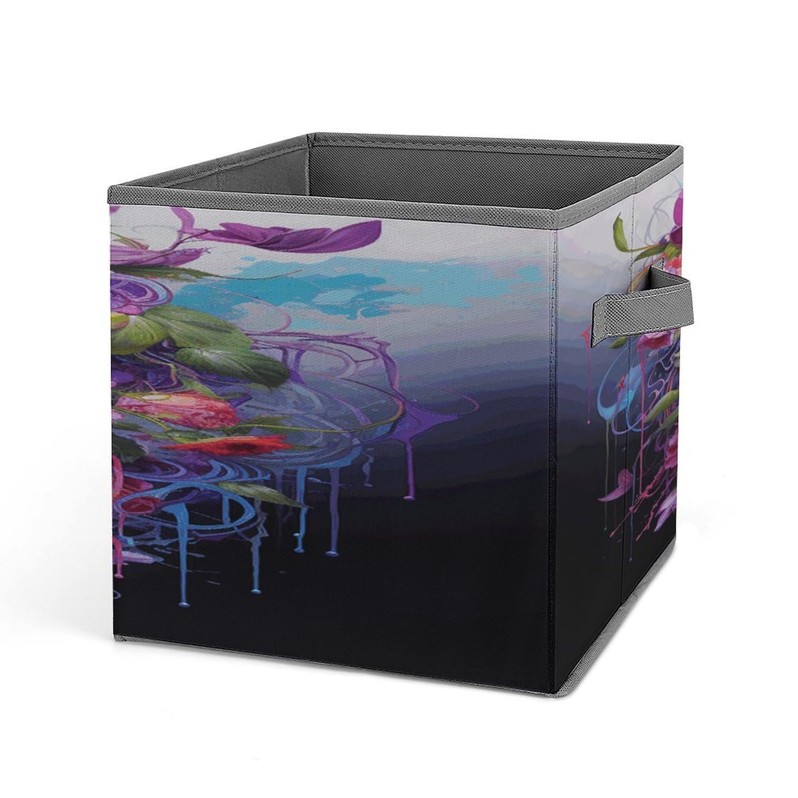Fodpand Style Flowers And Skulls Storage Cubes Foldable Decorative Fabric, Storage Bins Baskets With Handles, Closet Organizers And Storage For Home, Office,Closet, Clothes