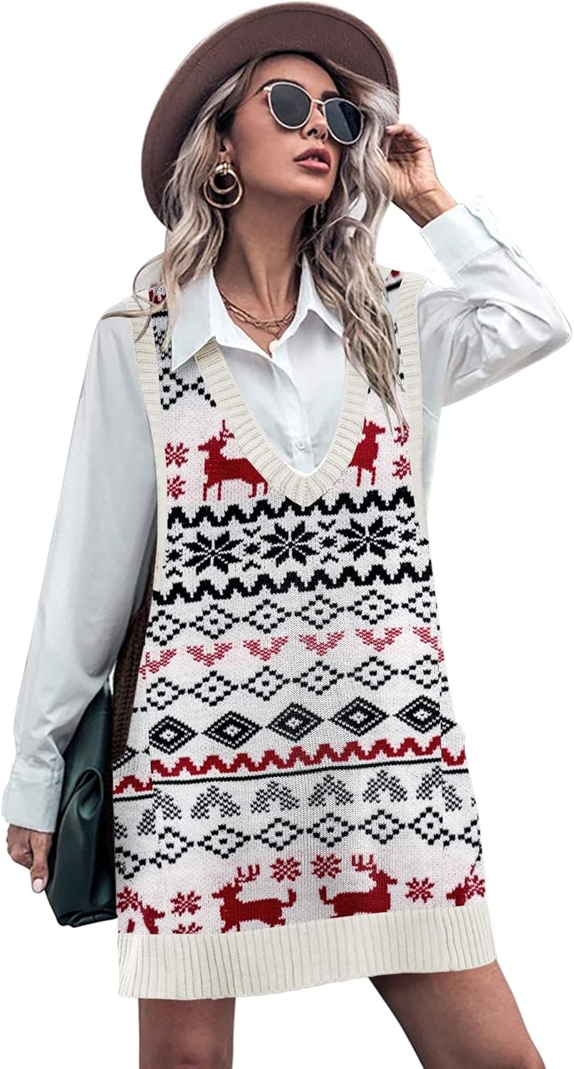 HOTOUCH Women Sweater Vest Oversized V Neck Sleeveless Knit Pullover Ribbed Vest Dress with Pockets - Image 5