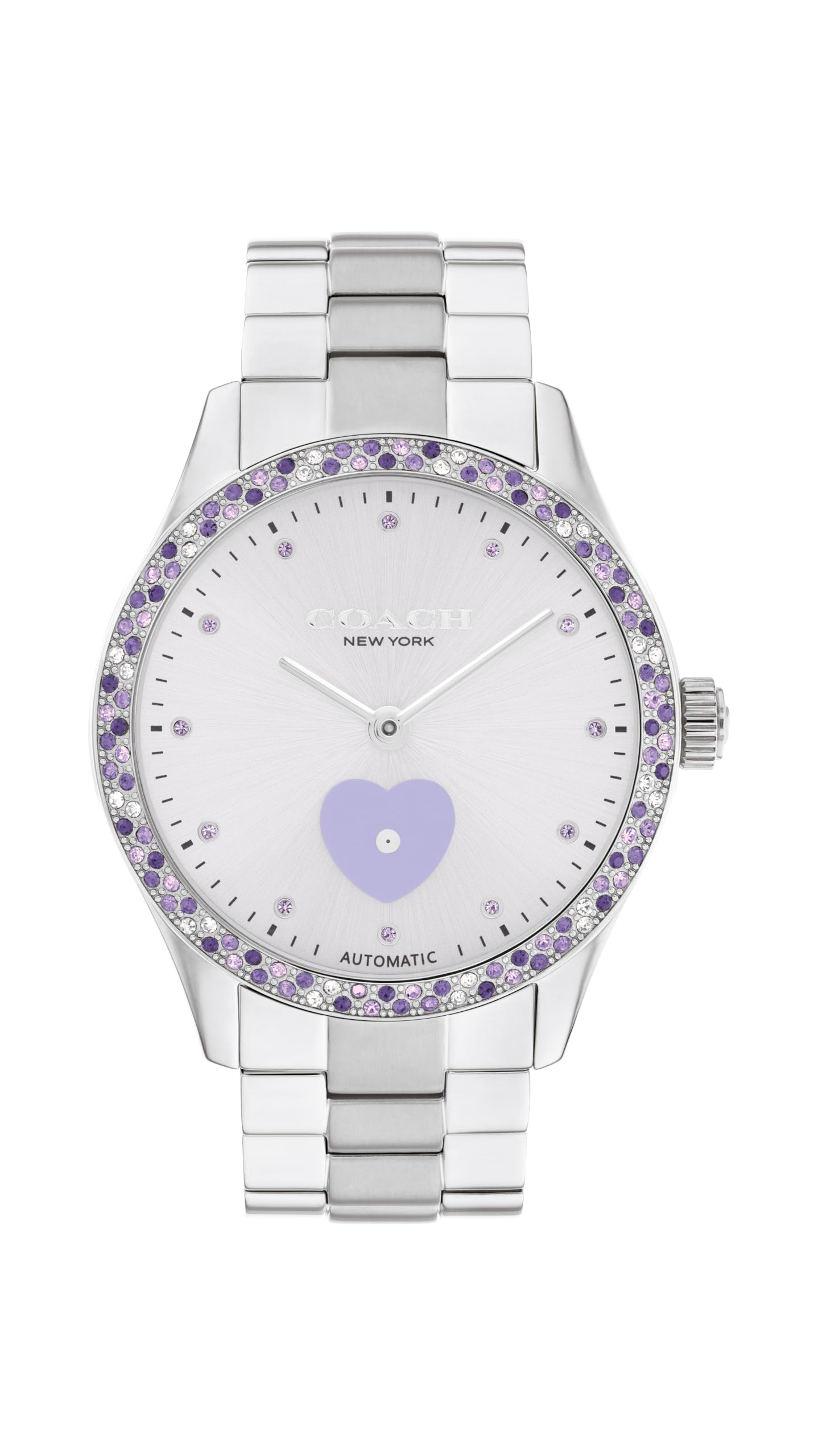 Coach Brooks Women's Automatic Watch - 38mm Stainless Steel Bracelet with Crystal-Set Bezel and Heart Design - Self-Winding - Gift for Her