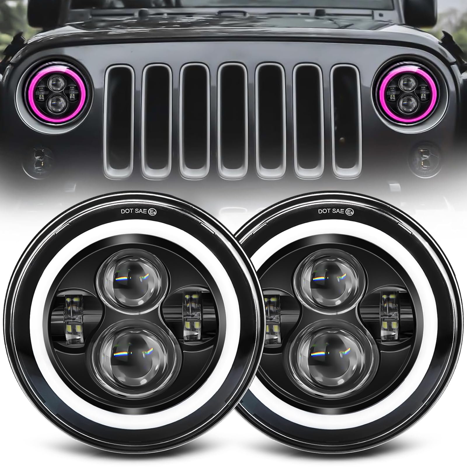 Amazon.com: ZIMABLUE 7 inch Led Headlights Round Pink Purple