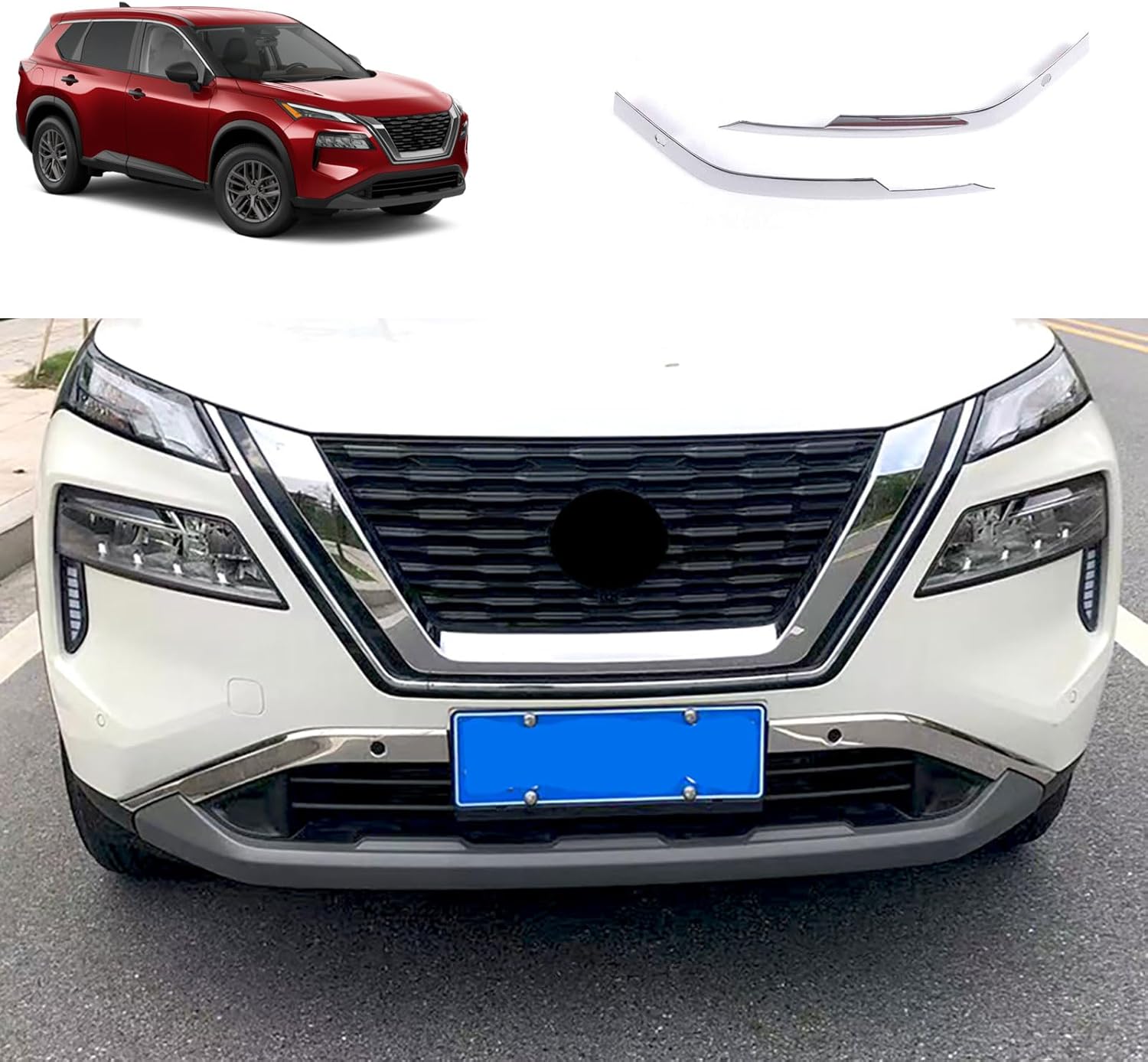 Front Grille Trim Compatible With Nissan New Rogue 2021 2022 2023 Front Left/Right Grille Mesh Frame Exterior Car Accessories Stainless Steel 2PCS