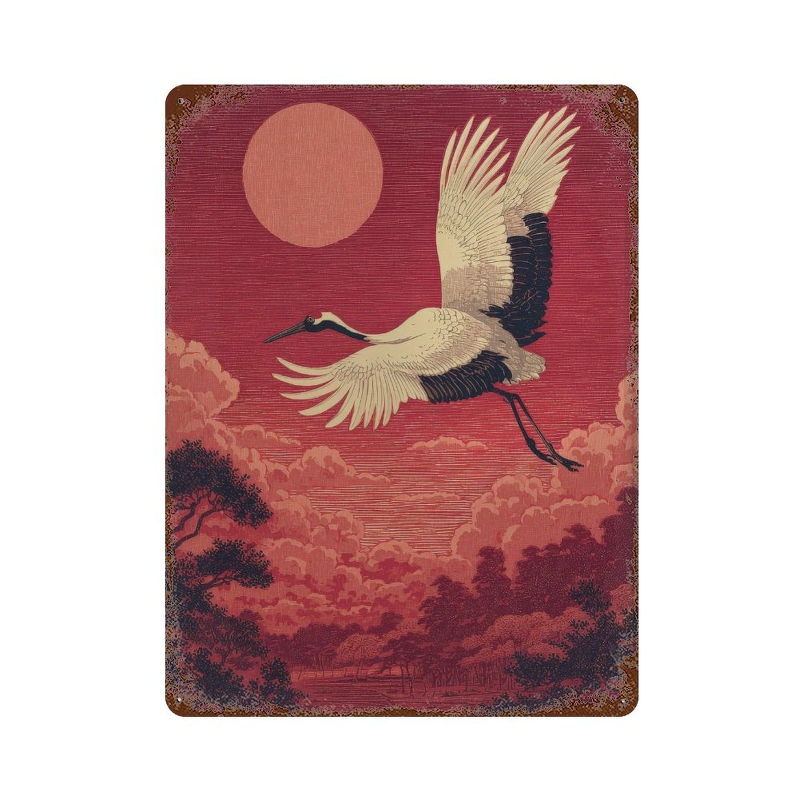xiaoxiaoshen Crane Bird. Japanese Ukiyo Wall Decor Art Metal Tin Poster Modern Home Decor Art Home Bar Shop Decorations Vintage Sign 40x30cm