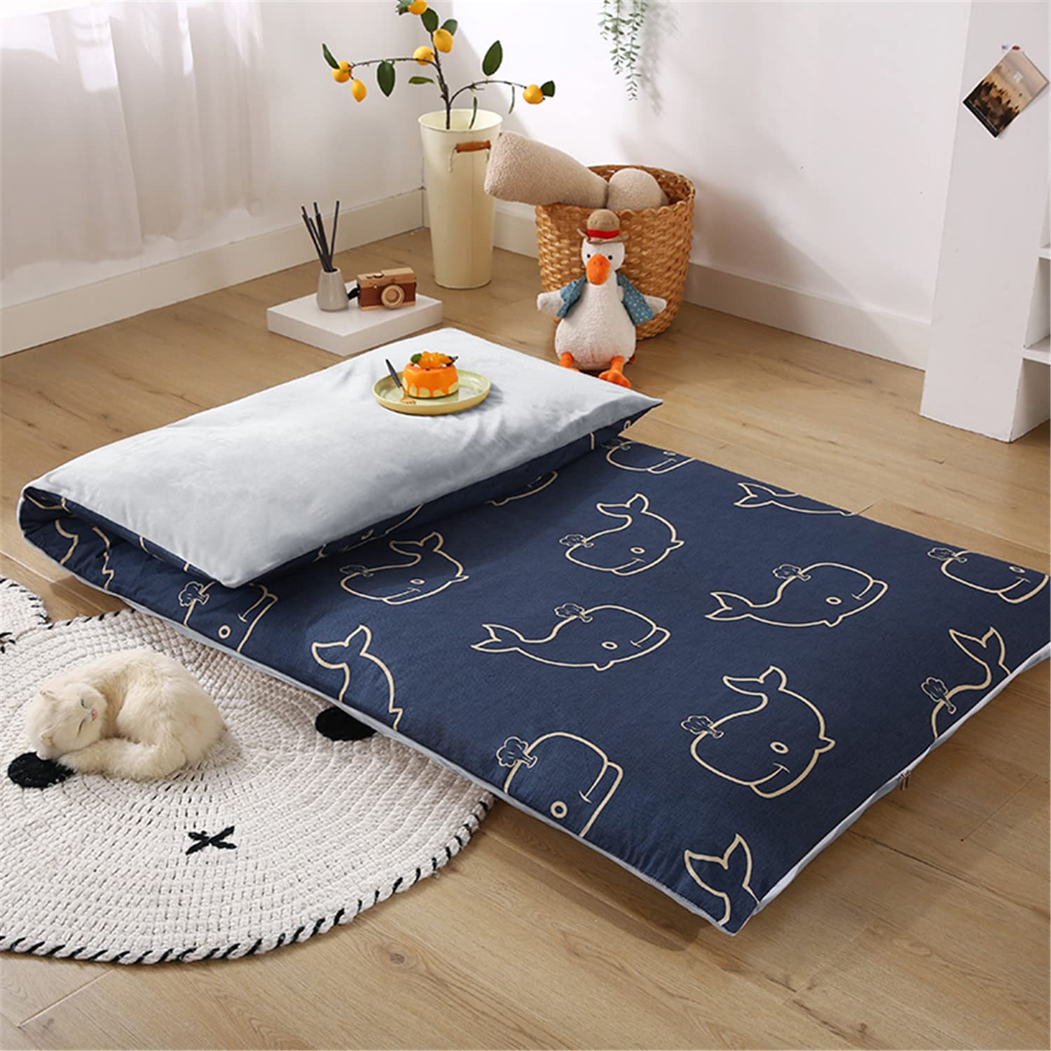 Housse De Matelas Futon Imprimée Avec Fermeture Éclair - Protection Tatami Coton Doux Anti-Poussière