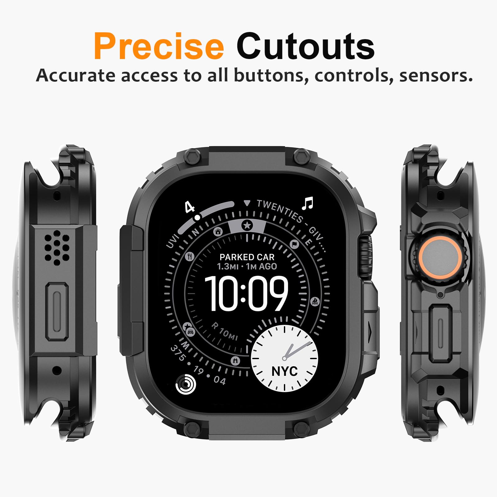 Amizee 2 w 1 Metaliczny futerał ochronny kompatybilny z Apple Watch Ultra 3/2/1 49 mm z tylną obudową, wojskowy ochraniacz klasy ochronnej dla iWatch 49 mm, czarny