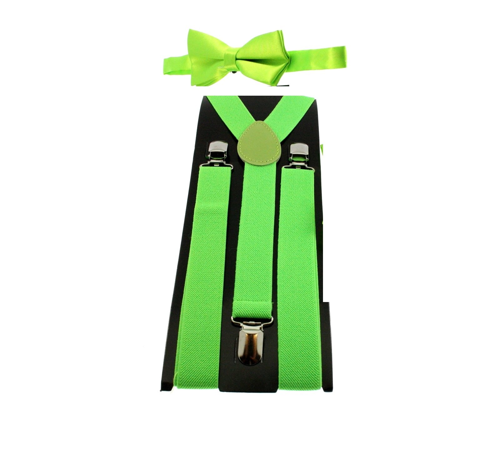 Mytoptrendz Men's Green Braces And Bow Tie Set Mytoptrendz® Unisex Neon Colours Bow Tie And Suspenders Brace Set (Green Braces And Bow Tie Set)