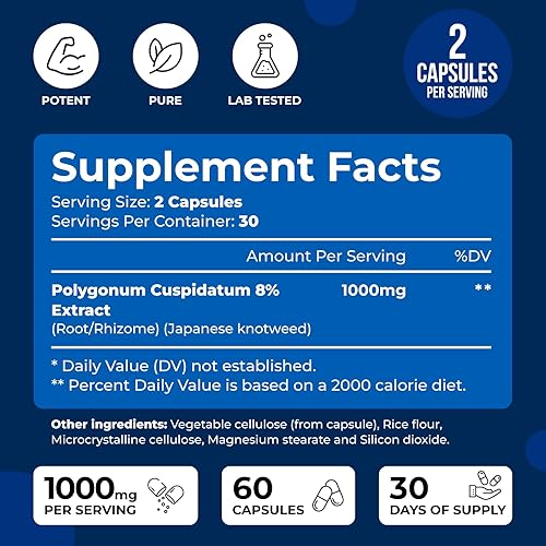 Miniatura 3 de We Like Vitamins Resveratrol 1000mg por porción - 60 cápsulas vegetales fáciles de tragar - Suplemento natural de resveratrol 1000 mg - Suplemento