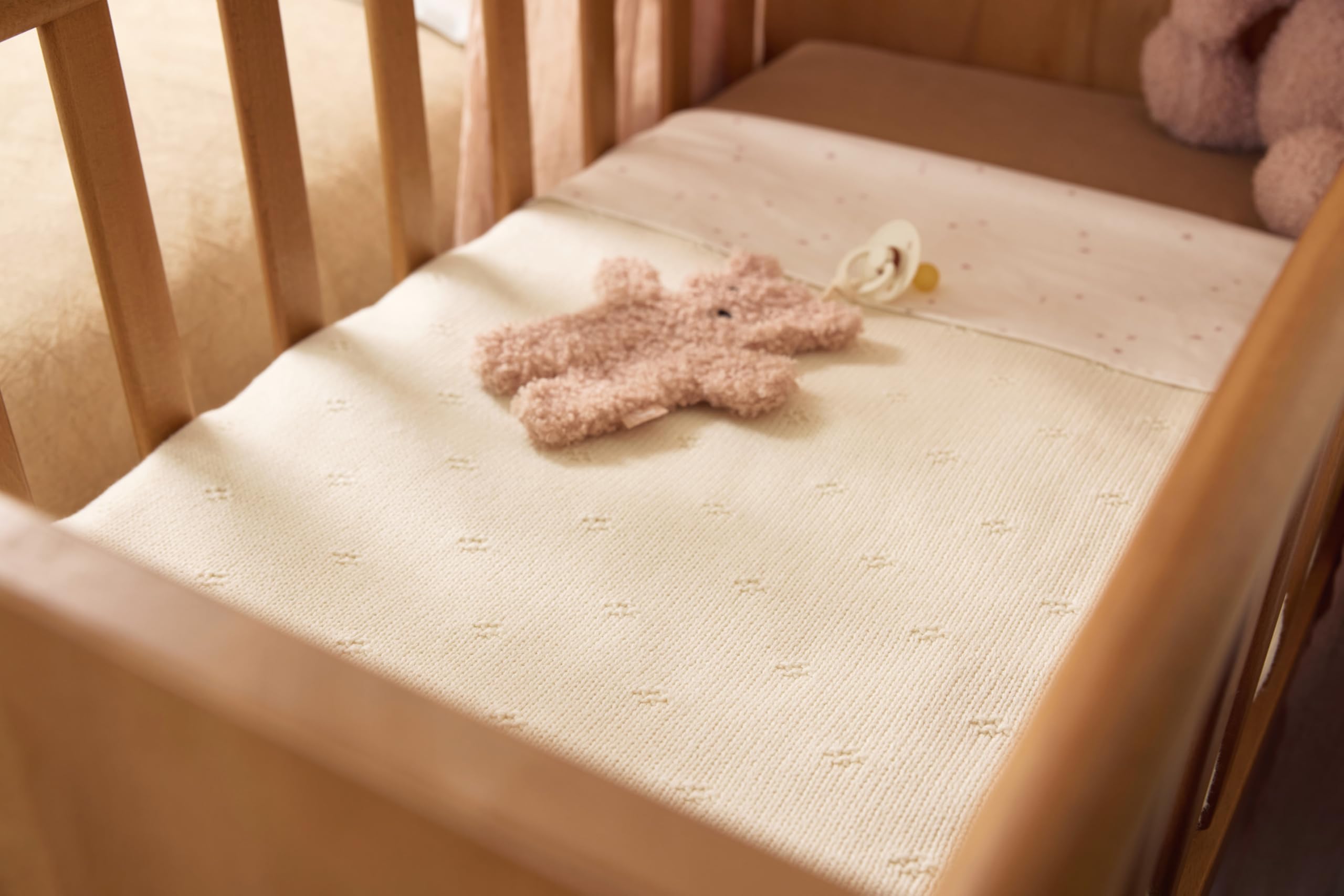 Jollein Couverture pour bébé Cosy Knit, Ivoire - Velours - 100 x 150 cm - 60% Coton, 40% Acrylique - Intérieur 100% Polyester - pour lit d'enfant - TOG 2.0 - Certifié Oeko-Tex - Motif tricoté