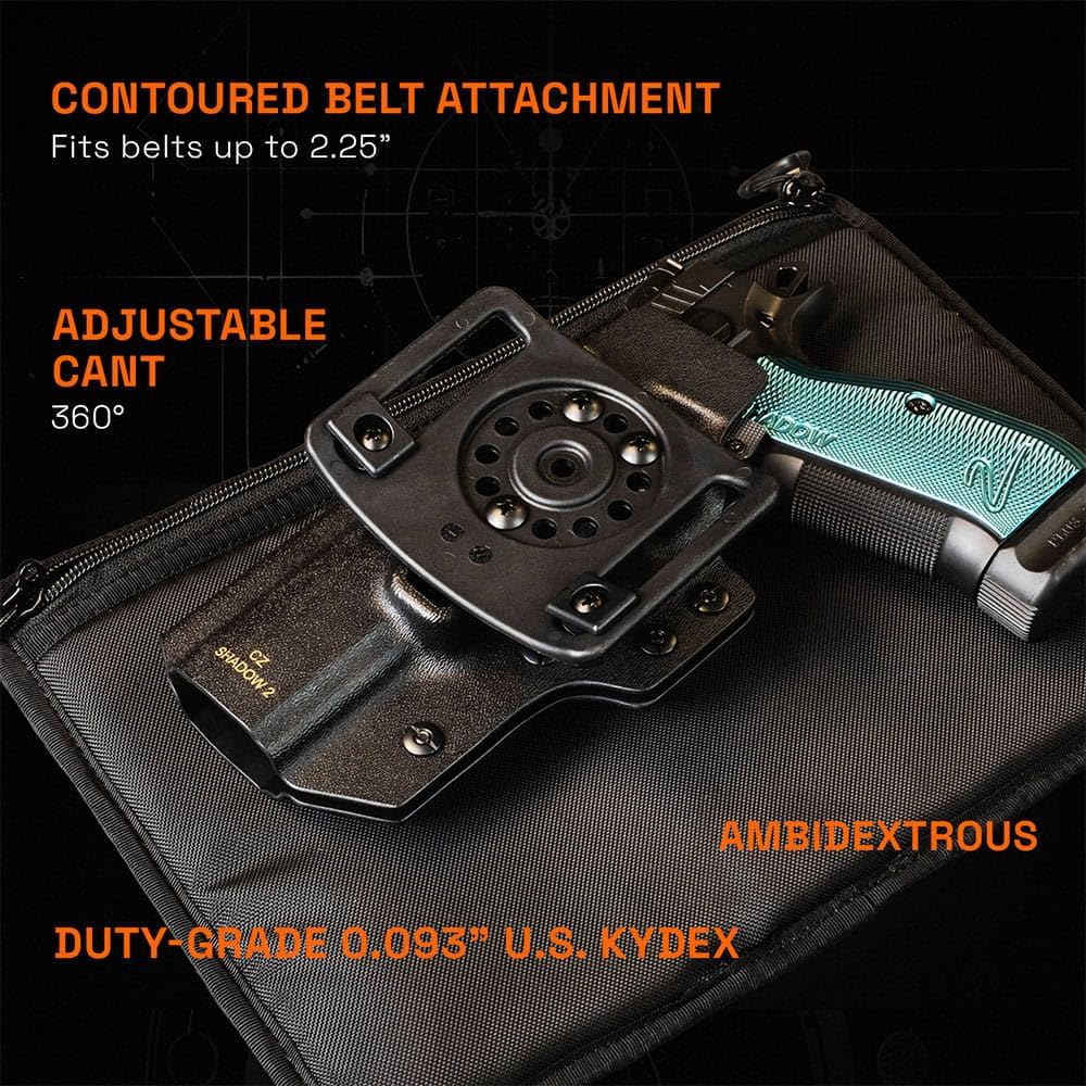 GRITR Ambidextrous OWB Kydex Competition Holster - for USPSA, IDPA, 3-Gun Matches & EDC - Pistol Accessory w/Optic Cut, Open Bottom, Adjustable Retention & Cant