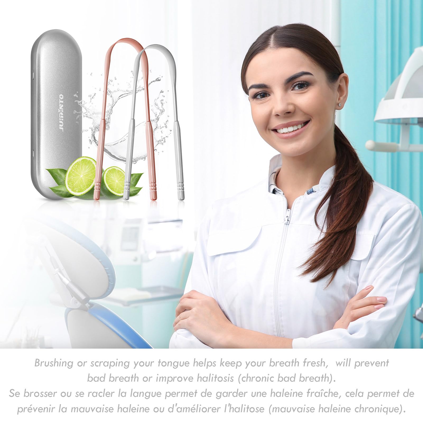 Raspador de lengua de 2 unidades, 100% acero inoxidable para adultos, raspador de lengua fácil de usar con estuche, limpieza de la lengua y reducir el mal aliento para el cuidado bucal 7