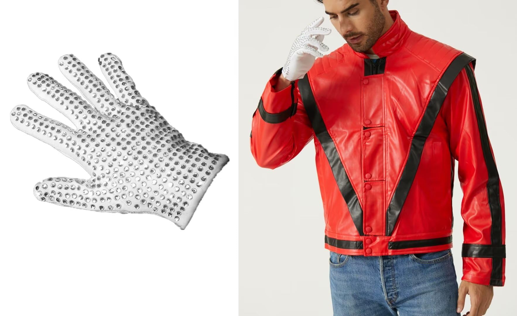 Rot Leder Jacken+Geben Mäntel Tops Outfit Weihnachten Halloween Cosplay Partys Tänze Retro Punk Herren/Männer Frauen Kostüme Jacken+Geben Erwachsene Rot/weiß