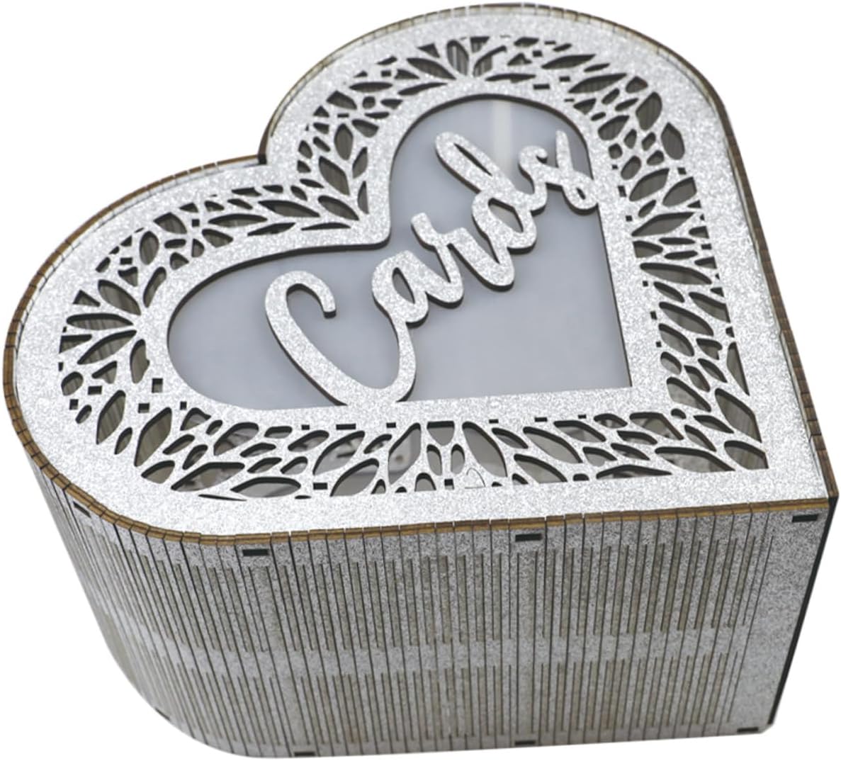 Healeved Wooden Heart Card Box Hollow Glitter Anniversary Card Container Collector Decoration Box for Birthday Party and Valentine’s Day