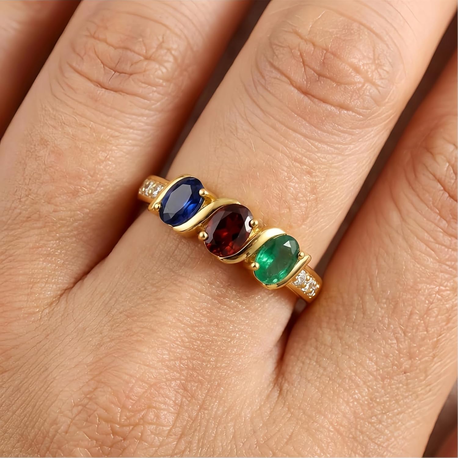 Personalized 1-5 Birthstone Rings for Women 10K 14K 18K Gold Oval Shaped Birthstone Family Mother's Ring Anniversary Ring for Wife Mom Size 4-15