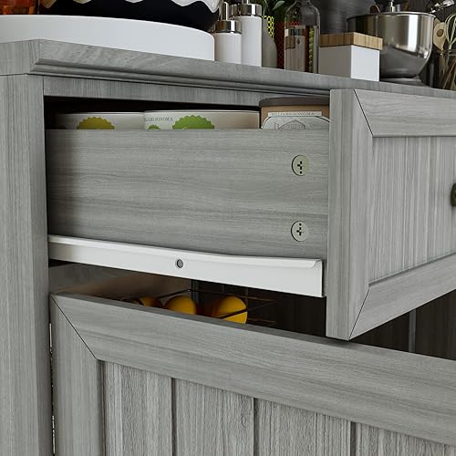 Miniatura 4 de AIEGLE Armario grande de cocina, armario de almacenamiento con puertas de vidrio, cajones y encimera, gabinete de almacenamiento de despensa