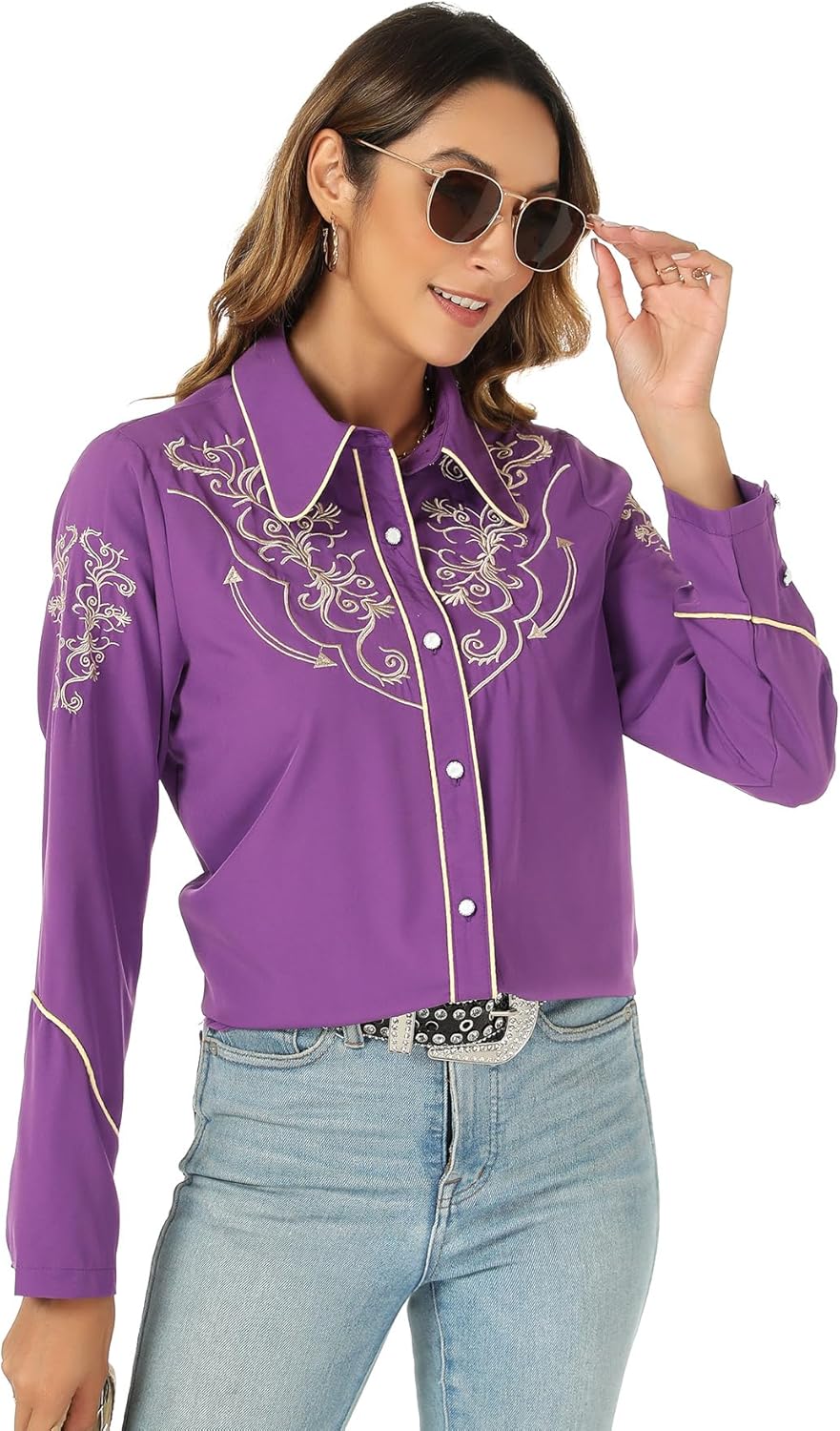 Western Shirts for Women Cowgirl Sexy Dressy Long Sleeve Black Embroidered Button Up Ladies Blusas Vaqueras para Mujer - Image 6