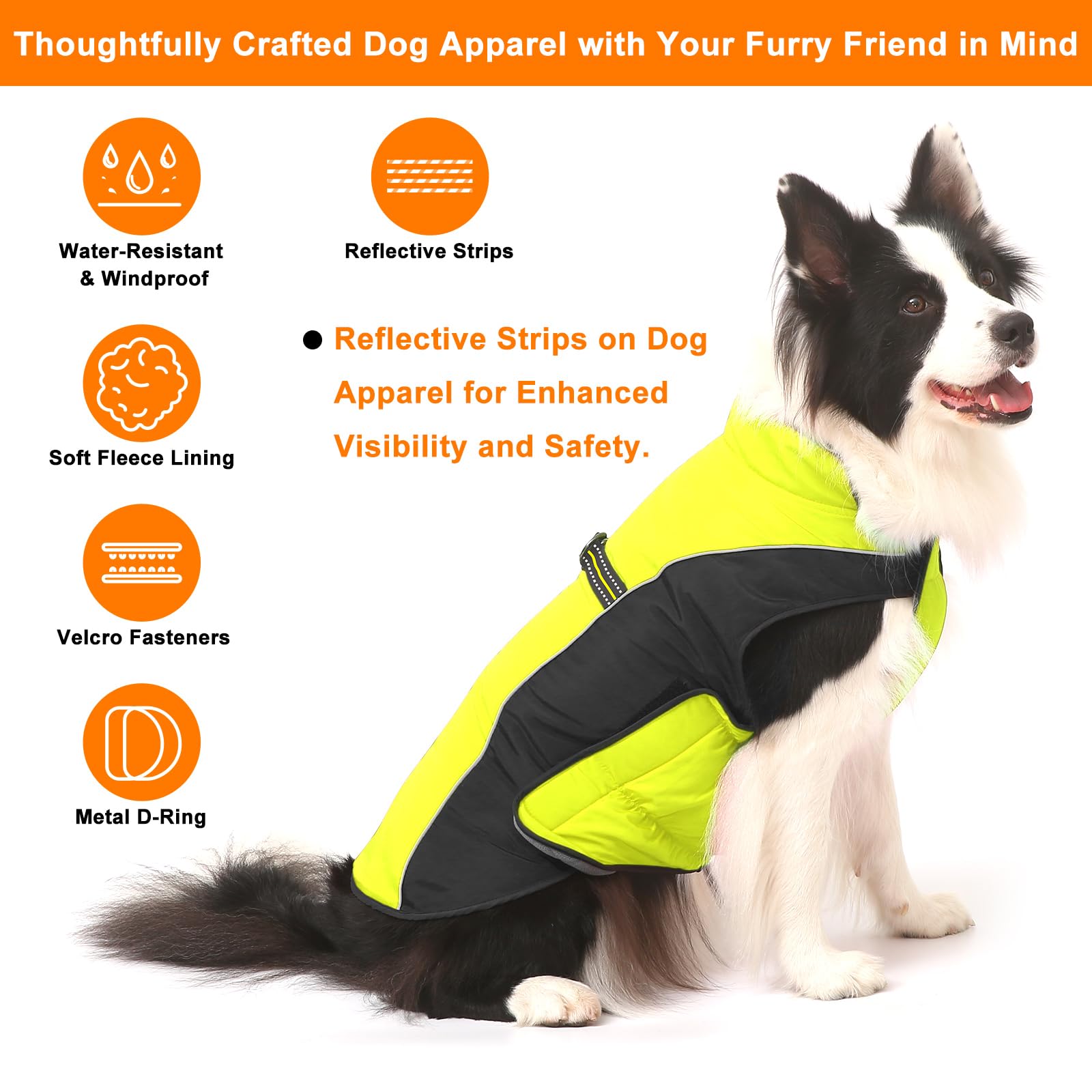 Dog Coat, Dog Jacket with Harness, Dogs Coats Waterproof, Reflective Winter Fleece Jackets, Fleece Lining Warm Vest - Image 2