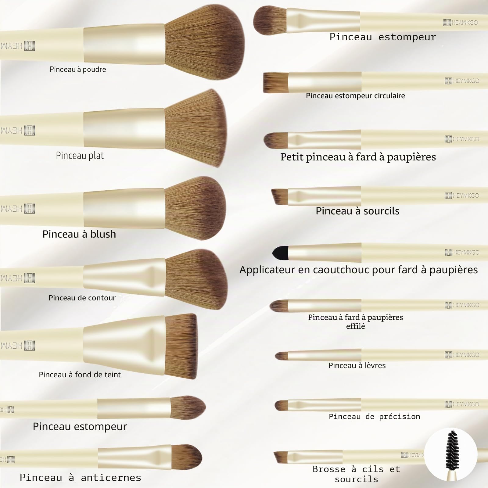 HEYMKGO Set de pinceaux de maquillage 16 pièces avec sac en velours, pinceaux professionnels pour fond de teint, correcteur et visage avec poignée en bois - Set complet pour maquillage parfait