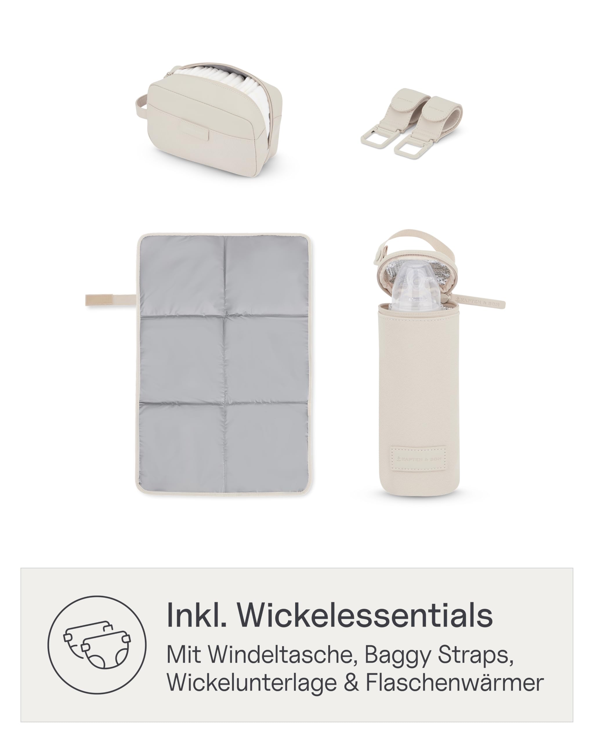 Kapten & Son Rucksack Lindby 18 L 2in1 Wickelrucksack Wickeltasche mit Kinderwagen- und Kofferbefestigung inklusive Kulturtasche Wickelunterlage isolierter Flaschenhalter