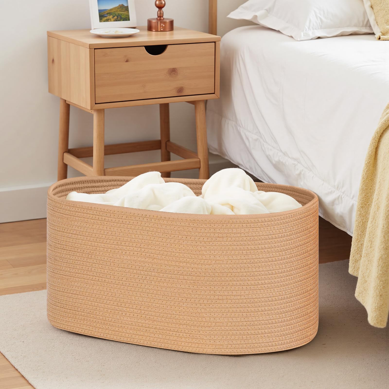 OIAHOMY Cesto portabiancheria con manici, cestino decorativo per soggiorno, cestino portaoggetti in tessuto per giocattoli, cuscini, coperte, vestiti, 50,8 x 45,7 cm, giallo sfumato