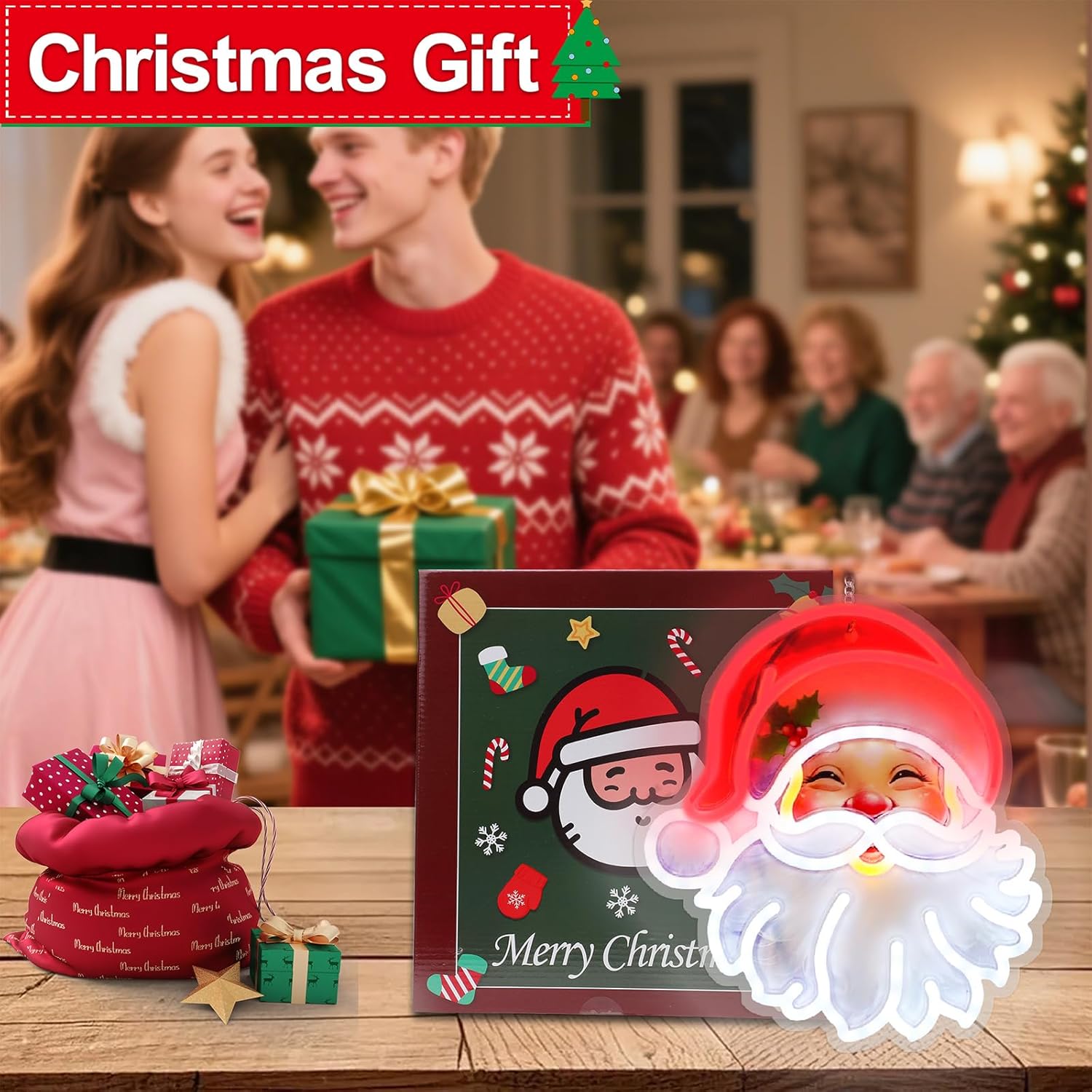 Christmas Window Decorations Lights, LED Santa Claus Acrylic Neon Signs, Cute Room Decor Powered 5V Art Decorative Night Lights Indoor for Christmas Tree, Home, Bedroom, Office,Dorm,Party - Image 6