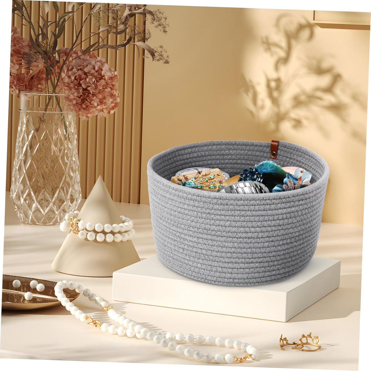 BESTOYARD 2Pcs Woven Cotton Rope Storage Baskets with Lid Organizer Bins for Blankets Clothing Laundry Stylish Home Decor for Nursery and Living Room