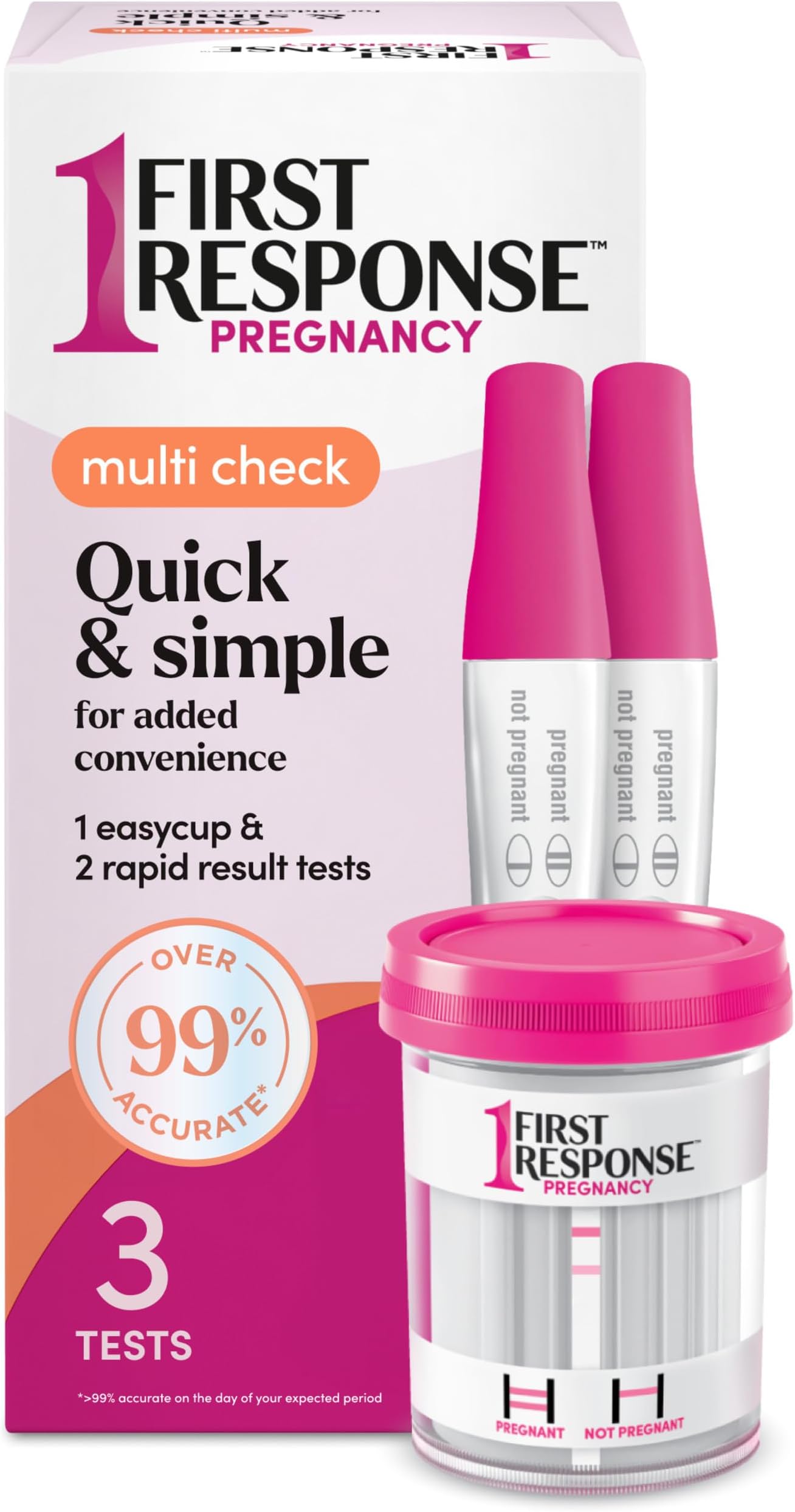 First Response Multi Check Quick & Simple Pregnancy Test Kit, 1 EasyCup Test with Built-in Pregnancy Test Strip, and 2 Rapid Result Pregnancy Tests, 1 Kit
