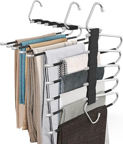 Miniatura 8 de Paquete de 2 perchas para pantalones que ahorran espacio, estante multifuncional antideslizante para pantalones, tubo de acero inoxidable grueso,