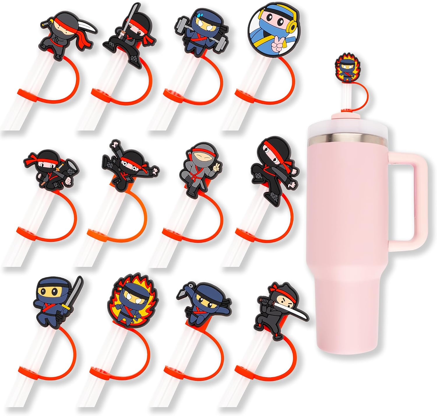 12PCS Ninja Straws Cover Cap For Tumbler Cup