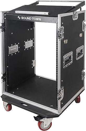 Miniatura 9 de Sound Town Caja ATA de alta calidad de 12" (12 mm) de madera contrachapada 12U PA DJ Pro Audio RackRoad ATA con mezclador inclinado de 12U, cajón de
