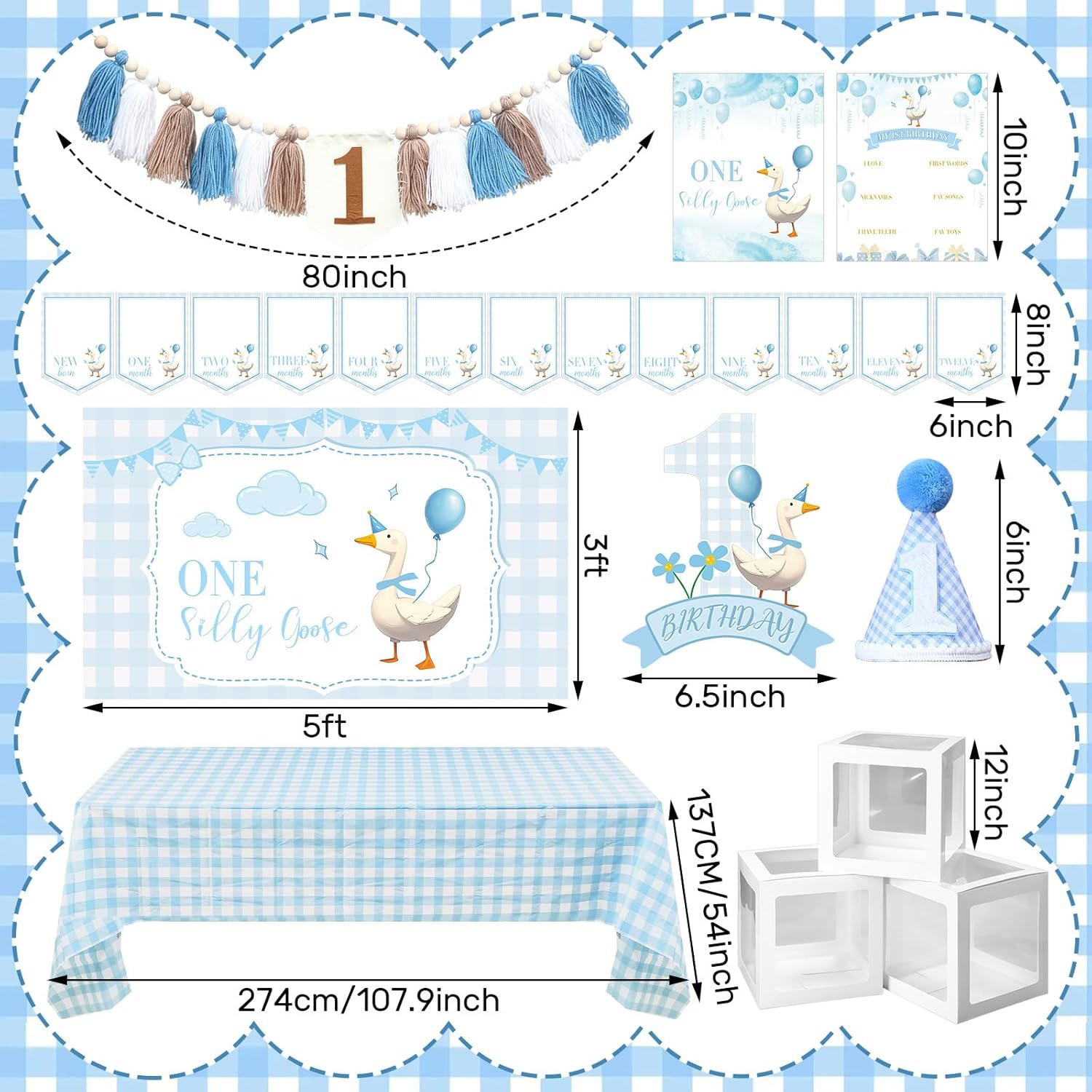 134 Pcs One Silly Goose 1st Birthday Party Decorations Blue Silly Goose Baby Shower Gender Reveal Decor Backdrop 120 Balloon 3 Box Highchair Banner Monthly Photo Banner for Party Supplies