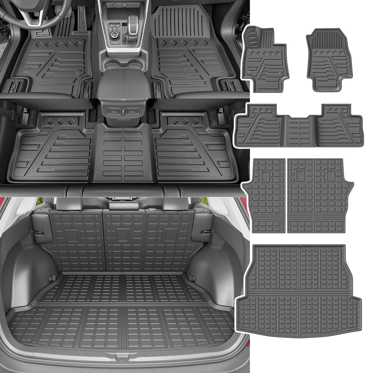 powoq Fit 2019 2020 2021 2022 2023 Toyota RAV4 Cargo Mat TPE Trunk Mat Car Floor Mat Backrest Mat for 2019 2020 2021 2022 2023 Toyota RAV4 Accessories (Rear Trunk Mat + Backrest Mats + Floor Mats)