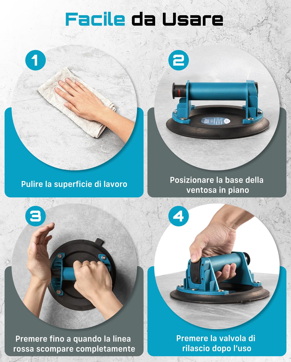 SEESII Ventose per Vetro Professionali, 2 Pezzi 8" Ventosa per Piastrelle, Carico a 200KG,Ventose per Sollevamento di Grandi Piastrelle, Granito, Metallo, Finestre