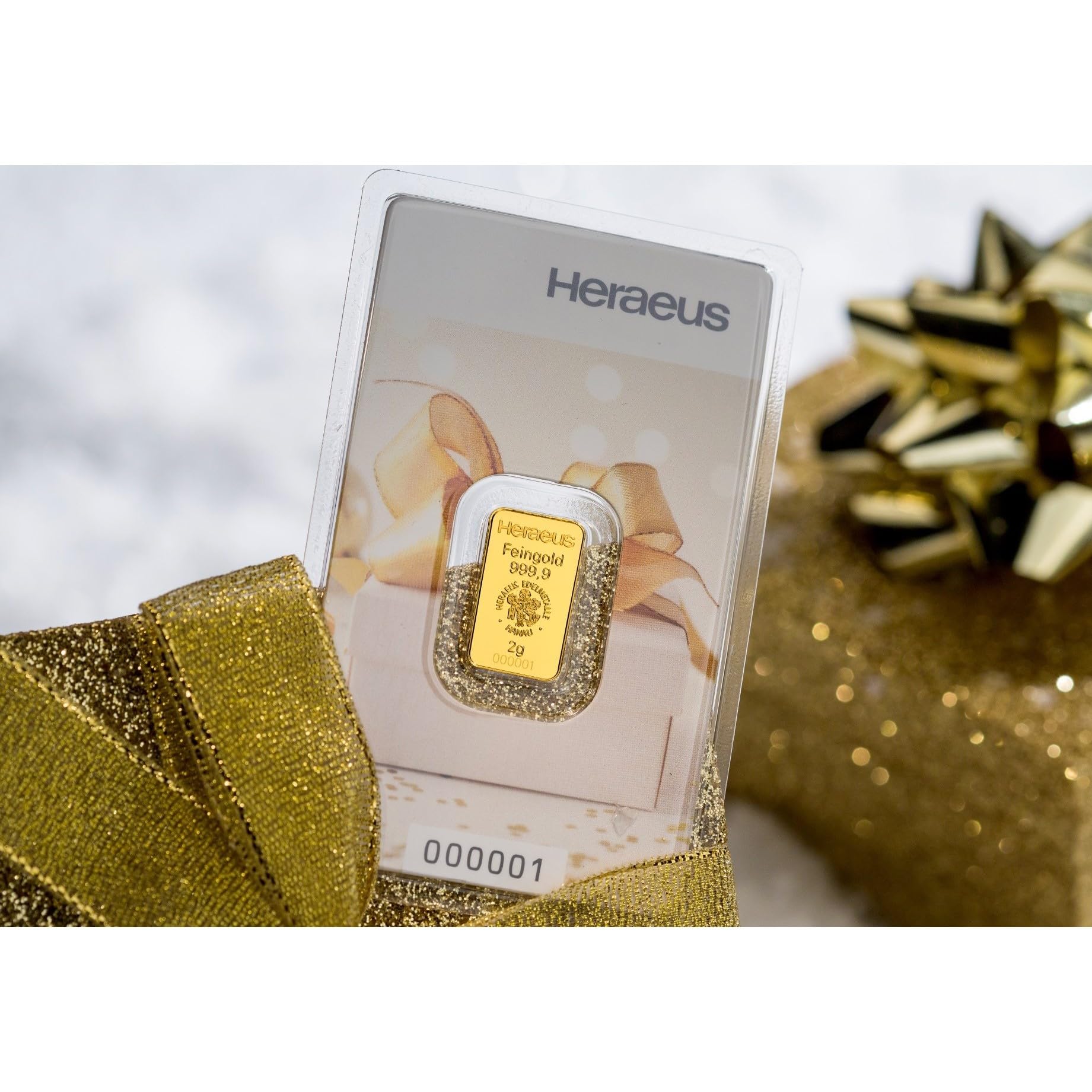 Goldbarren 2 g Geschenk - 2 Gramm Gold - Heraeus - Feingold 999.9 - LBMA Zertifiziert - NEU